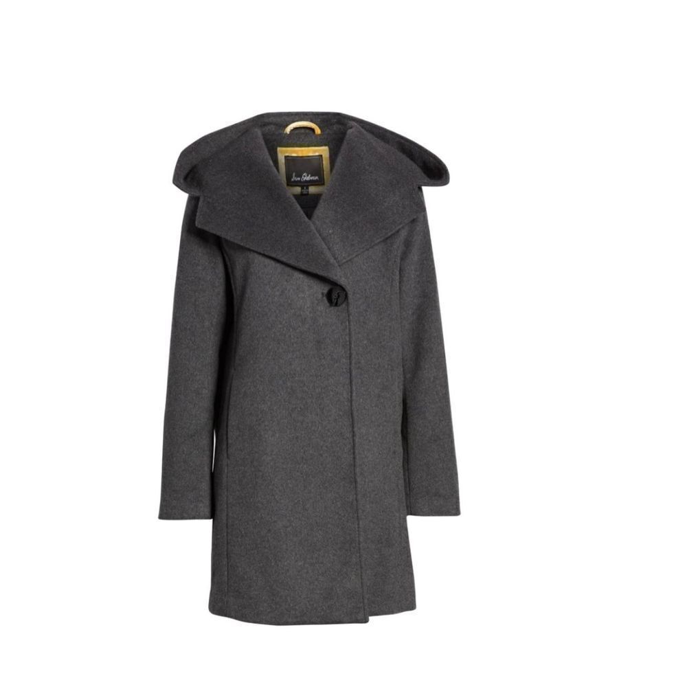 Sam Edelman Shawl Collar‎ Hooded Wool Blend Coat Charcoal Gray Size 14